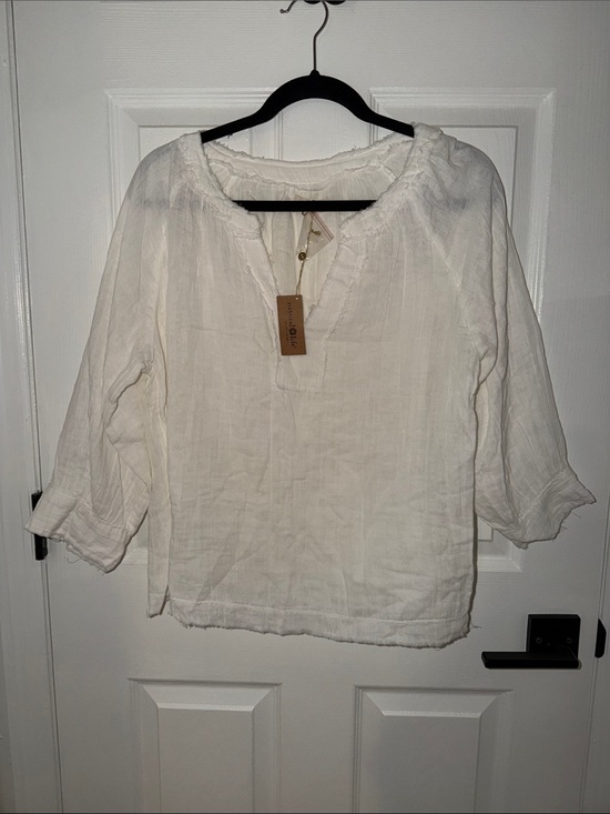 NATURAL LIFE Tops - NATURAL LIFE White Linen Peasant Tunic Top